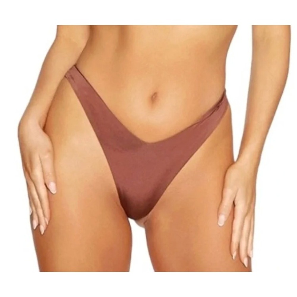 NAKED WARDROBE Very Drippin Swim Bikini Bottoms Brown High‎ Cut Women's Size L